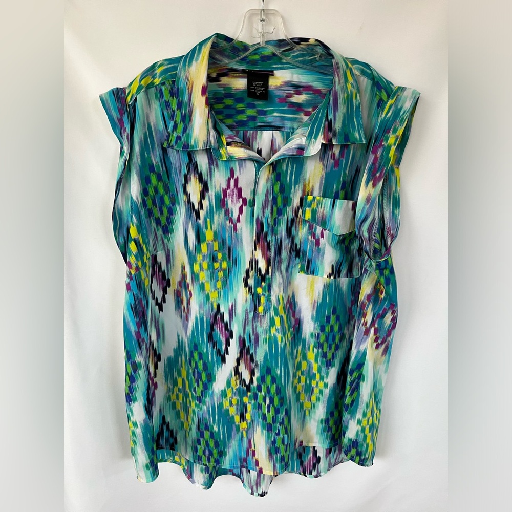 LYS Lover Your Style Collared 1/2 Button Sleeveless Tunic Multicolor Size 2X